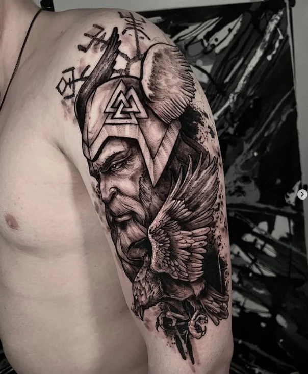 Black & Grey Viking, Eagle tattoo on Shoulder