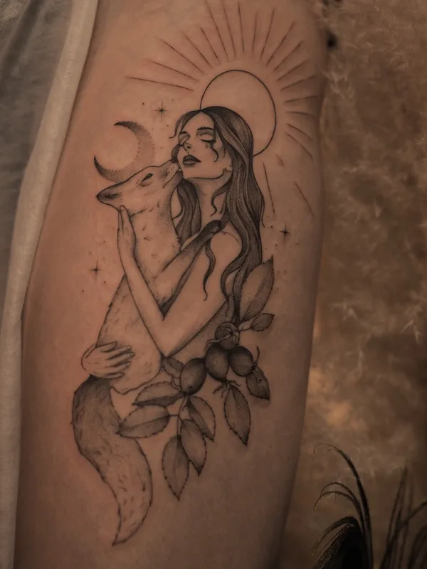 female black and grey fineline Tatuaggio su thigh #53751 | Tatuatore Яна Гуревич
