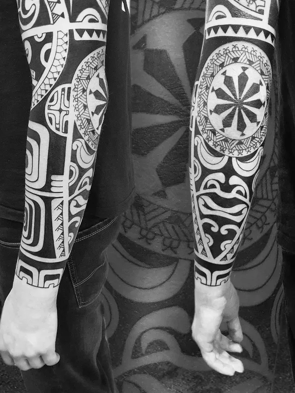 black tribal tattoo on full sleeve #53817 | Tattoo Artist Марина Мандарин