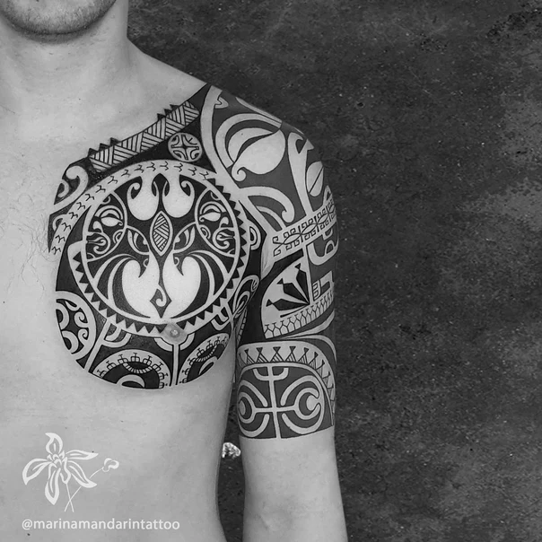Трайбл / Племенная Geometric, Ornamental tattoo на Грудь