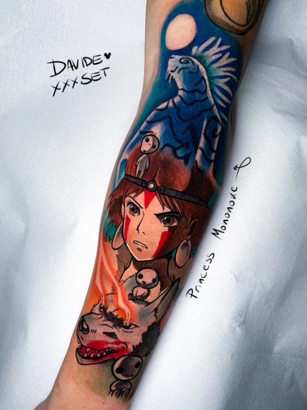 Anime Princess mononoke, Wolf tattoo on Forearm