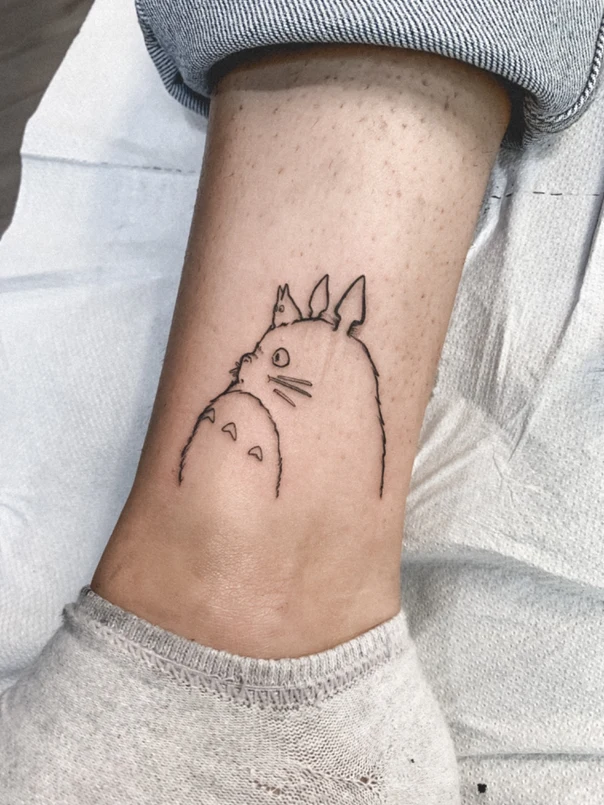 Linework Totoro tattoo on Ankle
