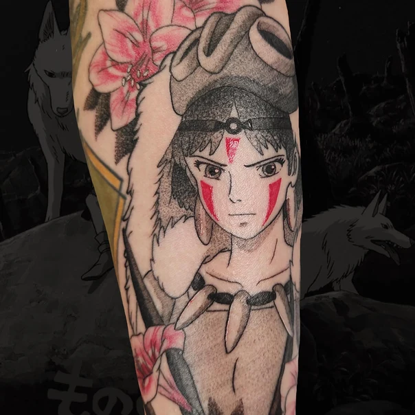 Anime Princess mononoke, Wolf tattoo on Forearm