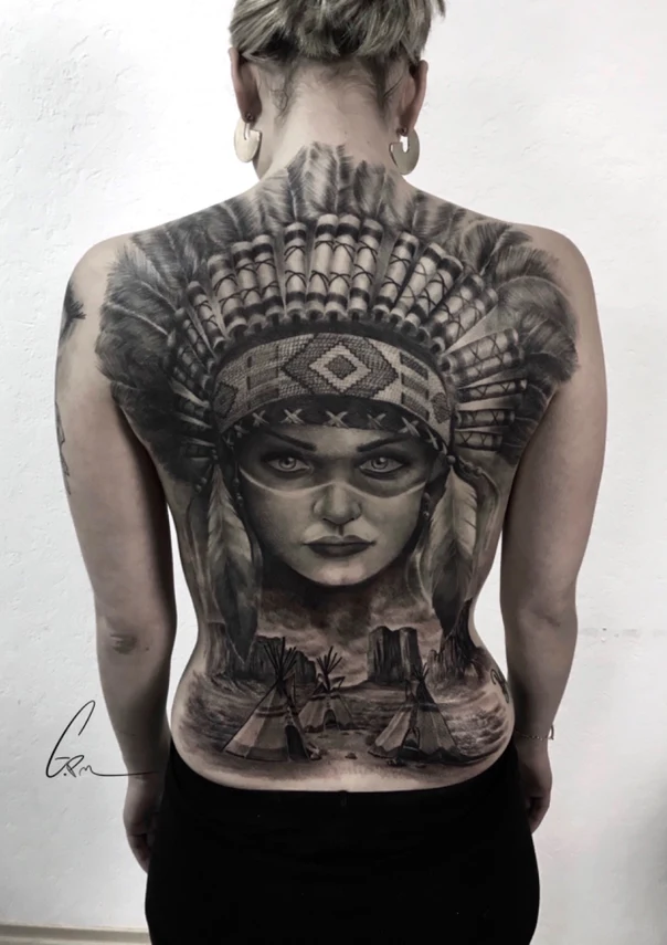 Реализм Native american, Portrait tattoo на Спина (полная)