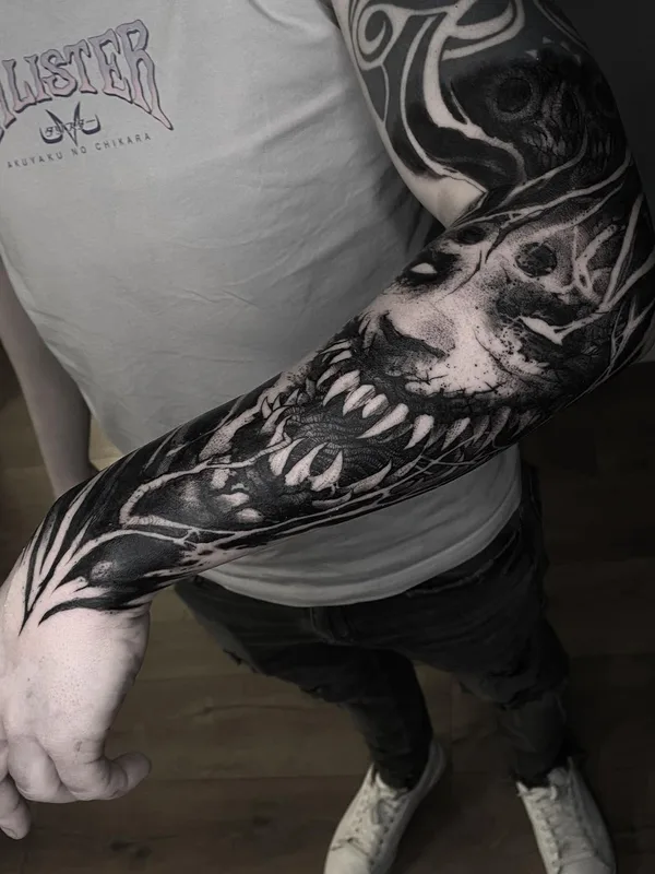 male black blackwork tattoo on full sleeve #65856 | Tattoo Artist Rene Hilken