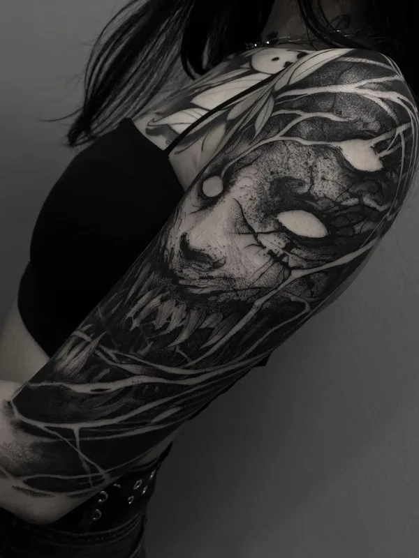 female black blackwork tattoo on full sleeve #65857 | Tattoo Artist Rene Hilken