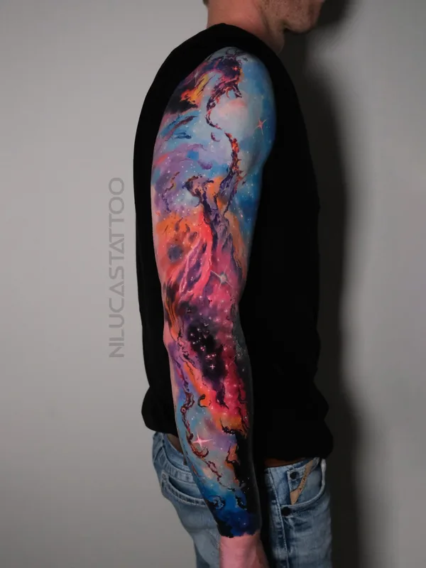 male color watercolor 纹身 在 sleeve #65882 | 纹身师 Nik Lucas