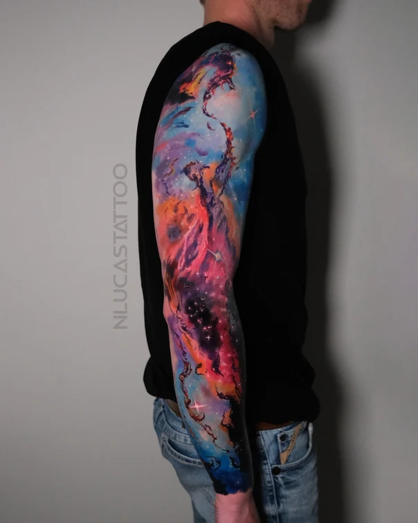 Watercolor Galaxy, Nebula tattoo on Full Sleeve