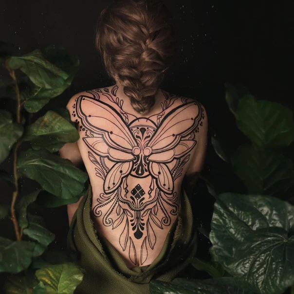 Ornamental Butterfly, Floral tattoo on Full Back