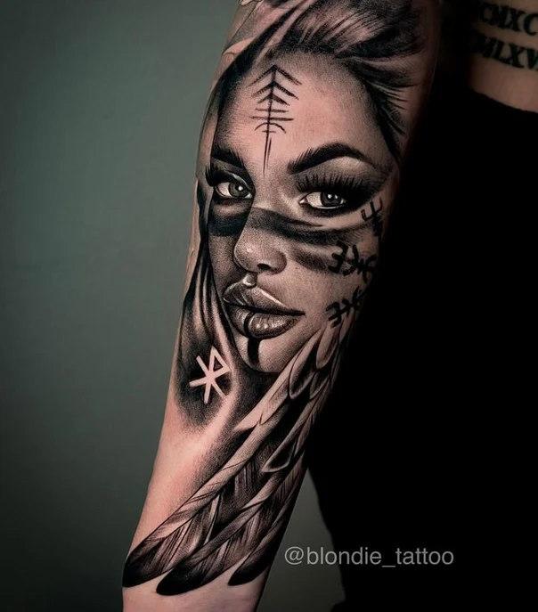 Realism Portrait, Feather tattoo on Forearm