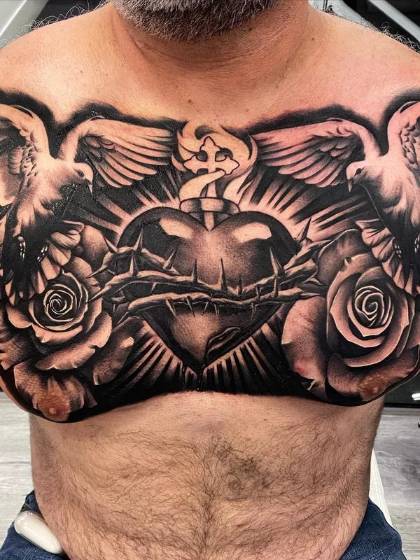male black and grey black and grey Tatuaggio su chest #65998 | Tatuatore Lawrence Fong