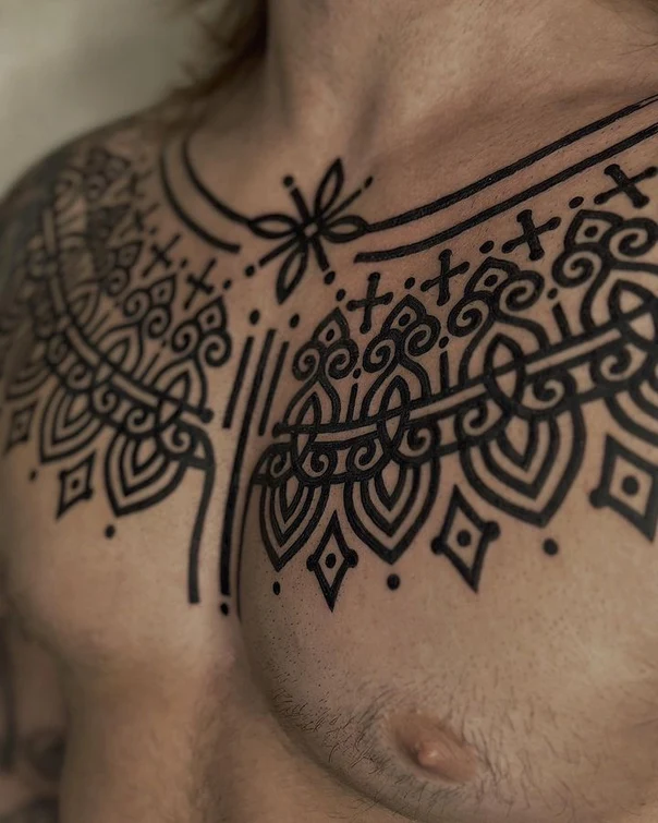 Ornamental Mandala, Geometric tattoo on Chest