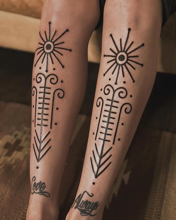Linework Sun, Geometric tattoo on Calf
