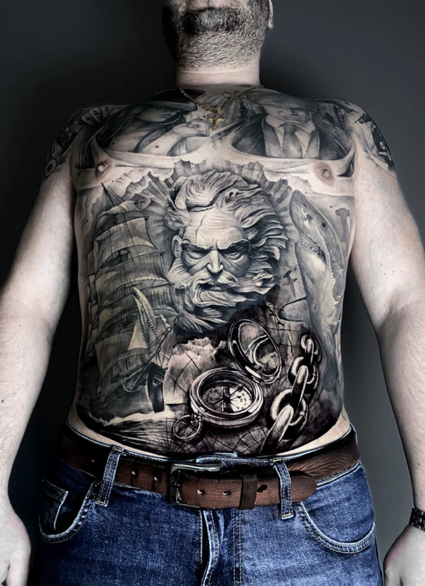 Realism Nautical, Portrait tattoo on Chest
