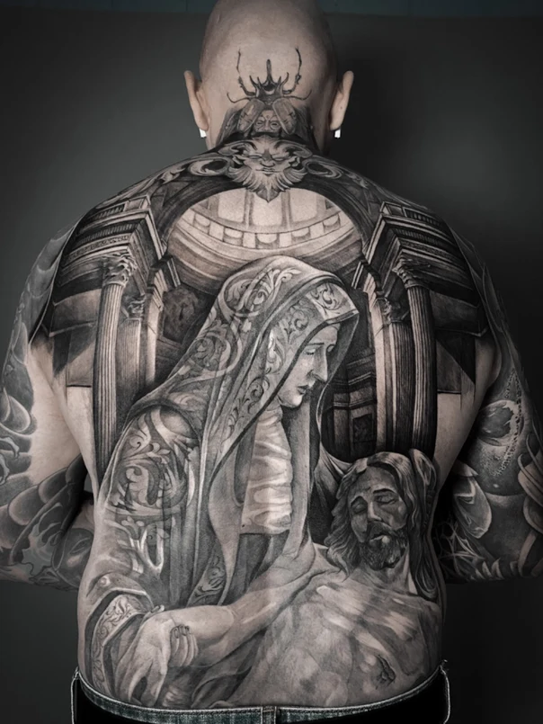 Реализм Religious, Figure tattoo на Спина (полная)
