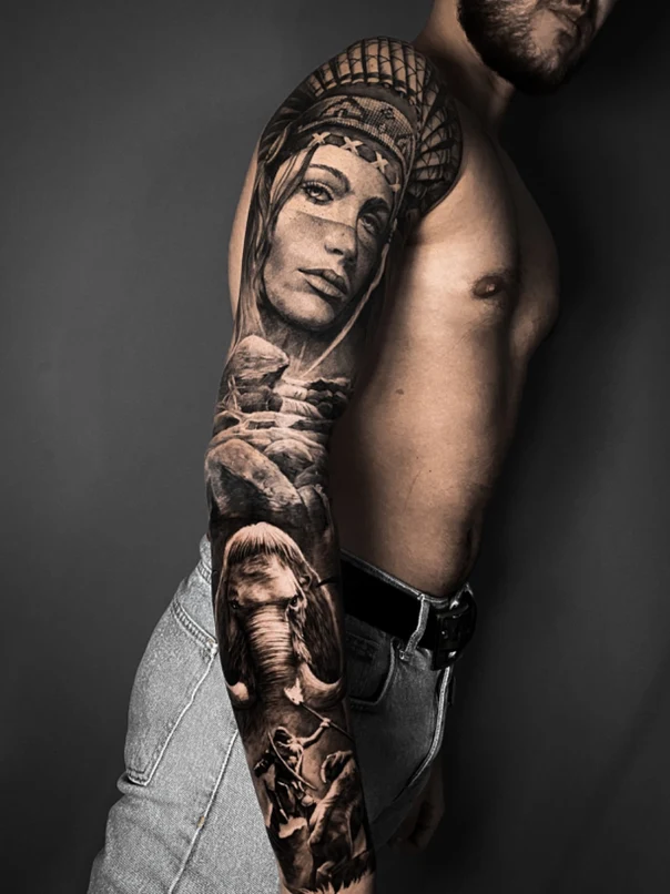 Реализм Portrait, Elephant tattoo на Полный рукав