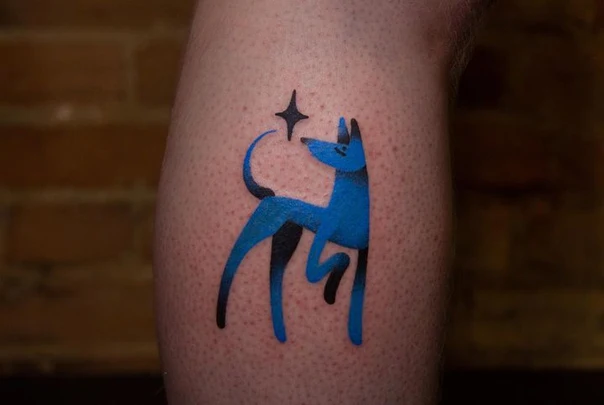 Illustrative Dog, Star tattoo on Calf