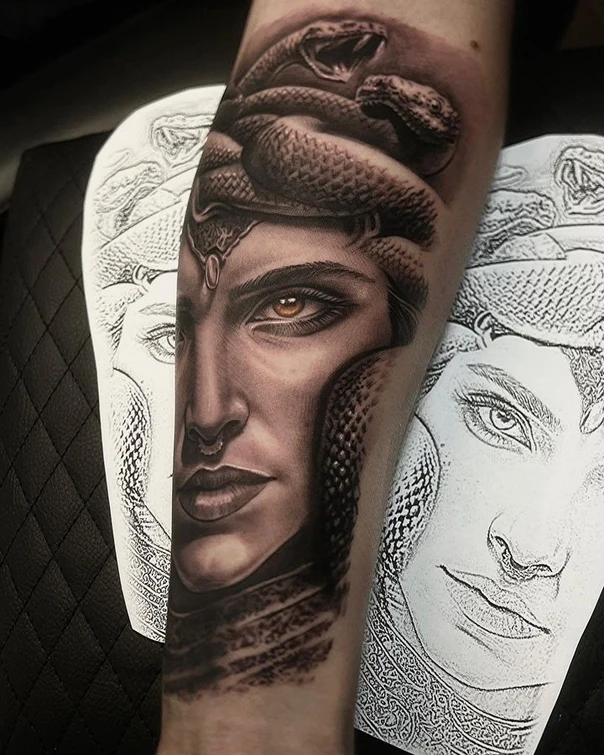 Realism Medusa, Snake tattoo on Forearm