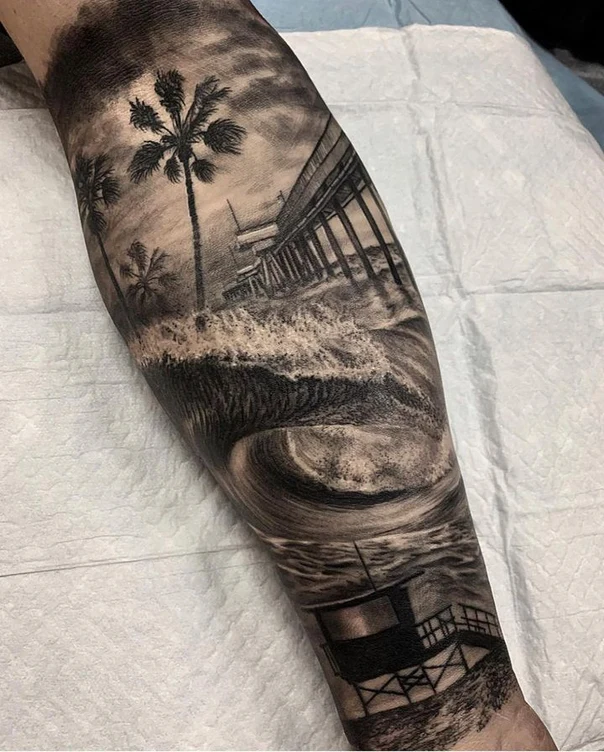 Realism Ocean, Wave tattoo on Forearm