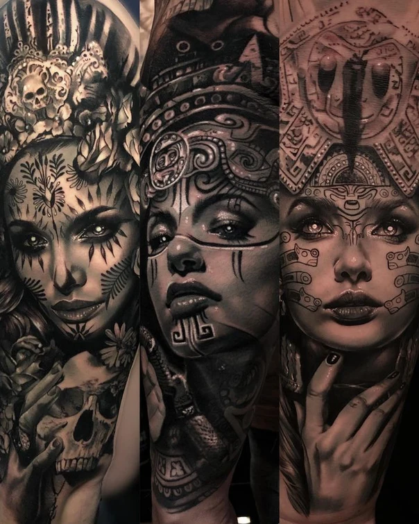 Realism Portrait, Skull tattoo on Full Sleeve