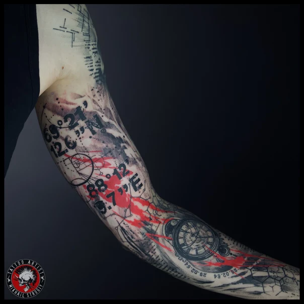 Абстрактная Geometric, Lettering tattoo на Полный рукав