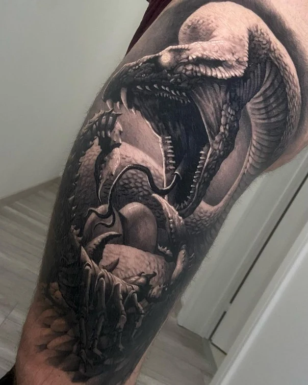 Realism Snake, Dragon tattoo on Thigh