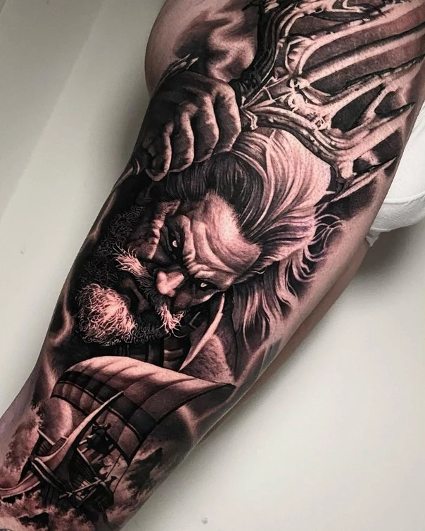 Realism Mythological, Ship tattoo on Forearm