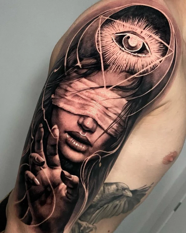 Realism Eye, Face tattoo on Upper Arm