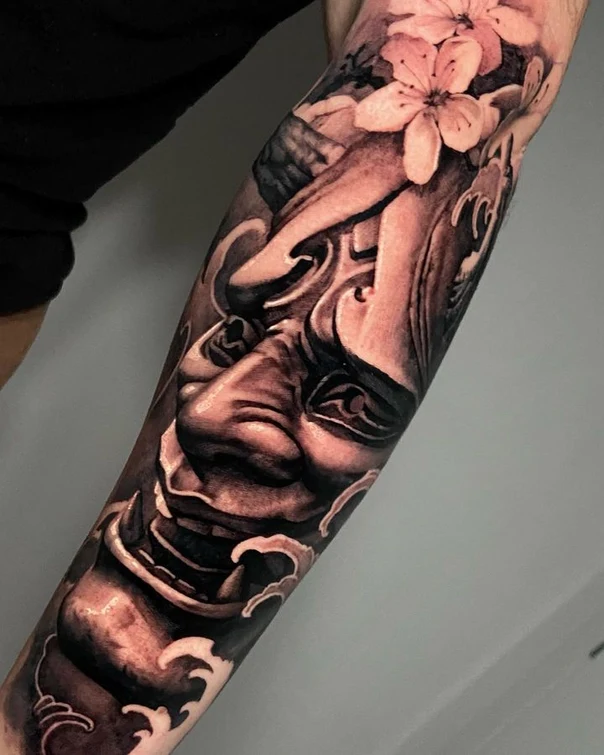 Japanese Demon, Waves tattoo on Forearm