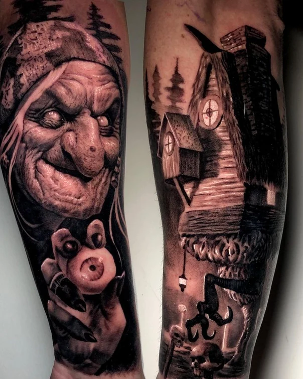 Realism Witch, House tattoo on Forearm