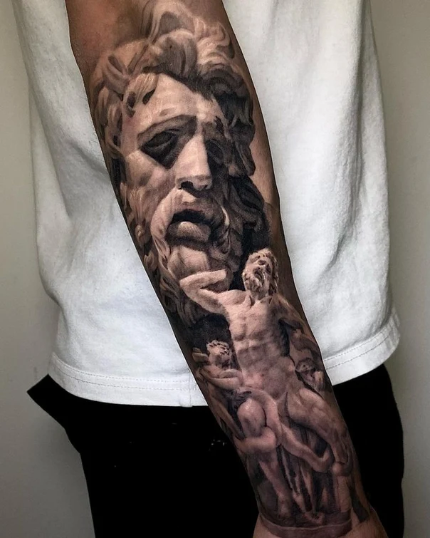 Realism Statue, Figure tattoo on Forearm
