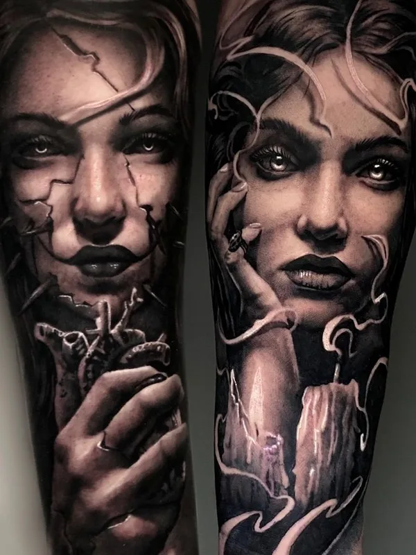 female black and grey realism 纹身 在 forearm #66296 | 纹身师 Simone Covallero