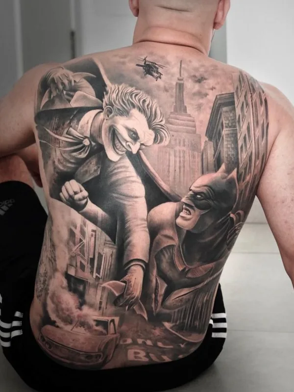 male black and grey realism tattoo on full back #66310 | Tattoo Artist Rodrigo Piedrabuena