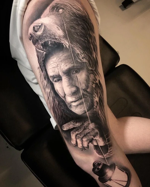 Realism Portrait, Animal tattoo on Upper Arm