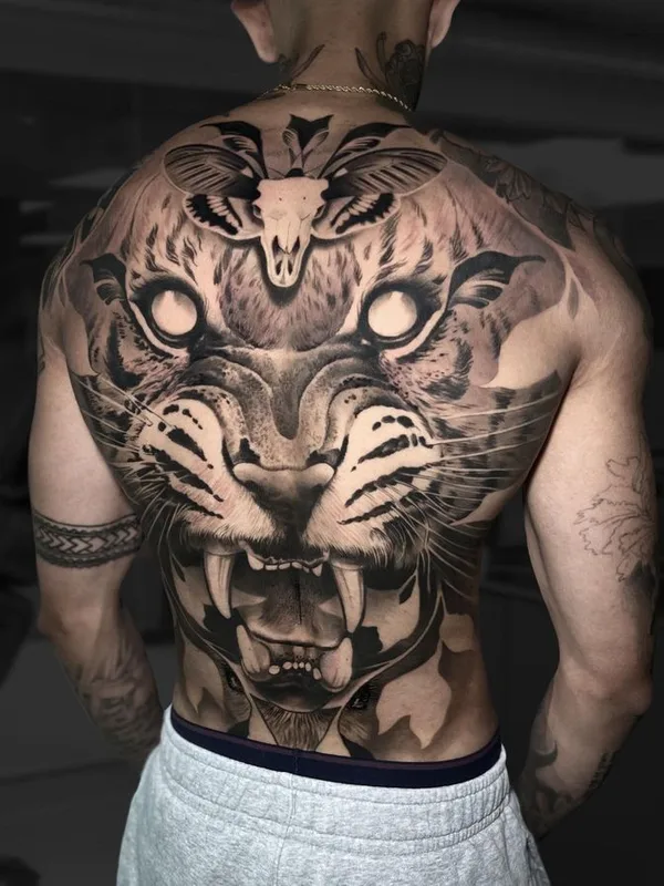 male black and grey realism tattoo on full back #66311 | Tattoo Artist Rodrigo Piedrabuena