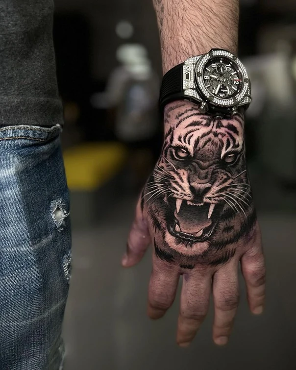 Realism Tiger tattoo on Back of Hand