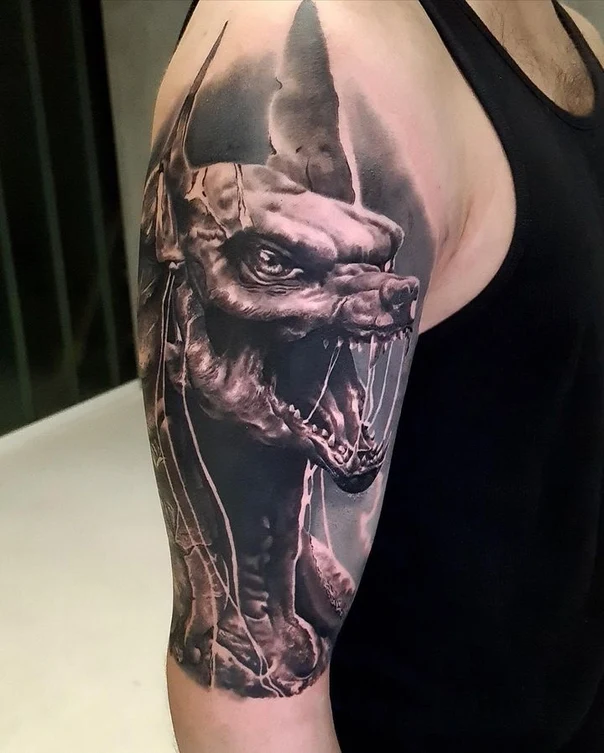 Realism Dog tattoo on Upper Arm