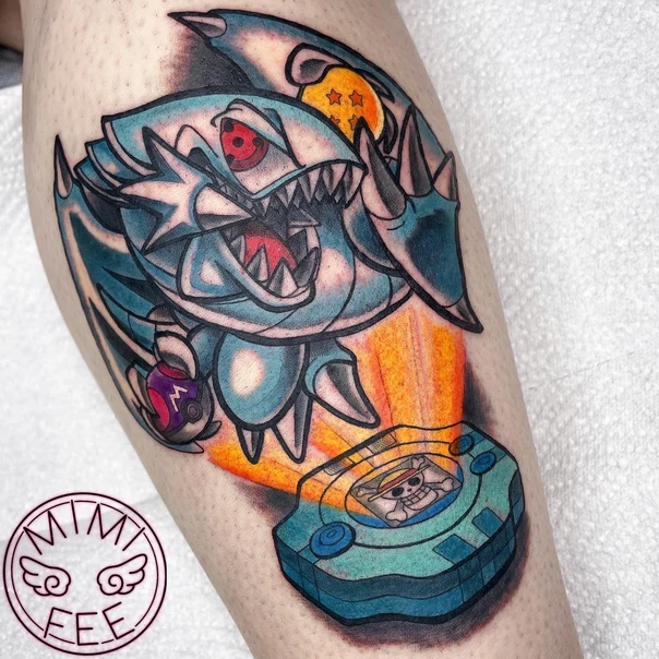 Anime Dragon, Digivice tattoo on Calf