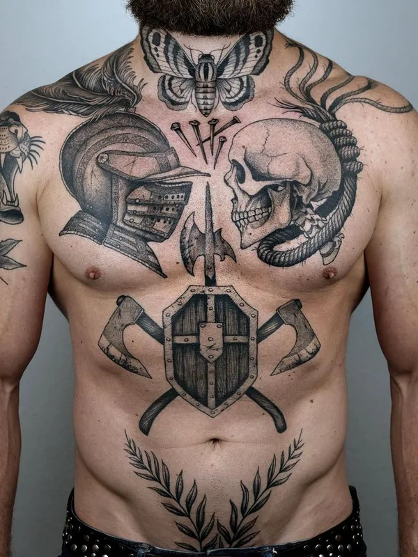 male black and grey black and grey 纹身 在 chest #66344 | 纹身师 Michael Joss