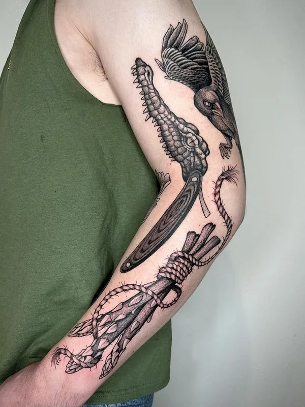 black and grey blackwork 纹身 在 forearm #66343 | 纹身师 Michael Joss