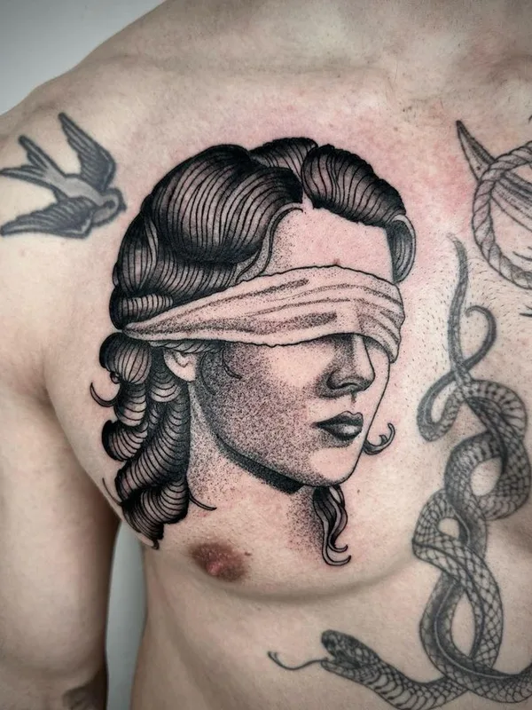 black and grey black and grey 纹身 在 chest #66339 | 纹身师 Michael Joss