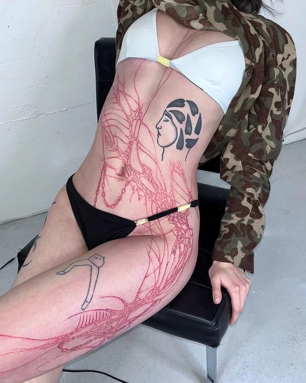 Sketch Anatomy, Portrait tattoo on Thigh
