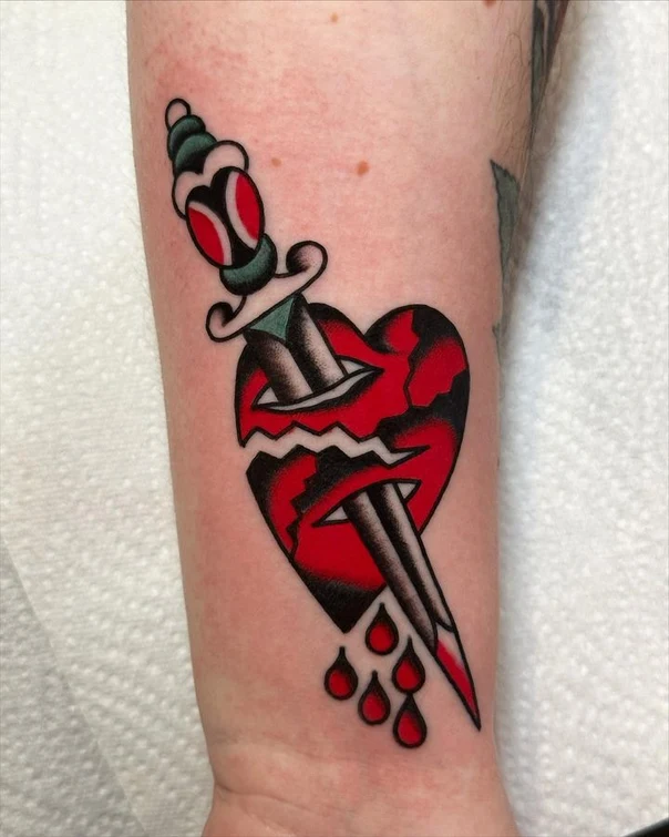 Traditional Heart, Dagger tattoo on Forearm