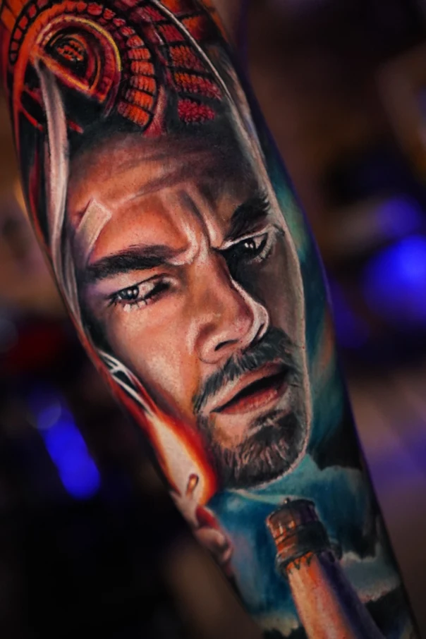 Realism Portrait, Lighthouse tattoo on Forearm