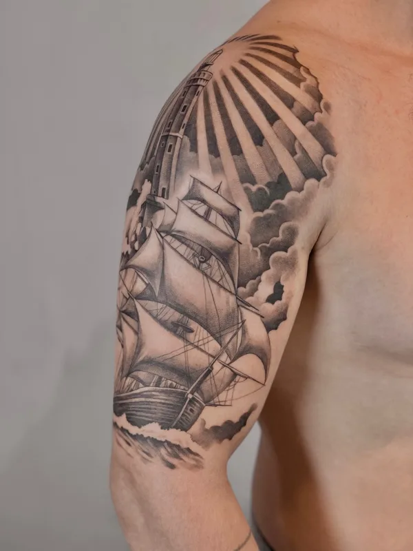 male black and grey black and grey Tatuagem em upper arm #66450 | Tatuador Alex Uragan