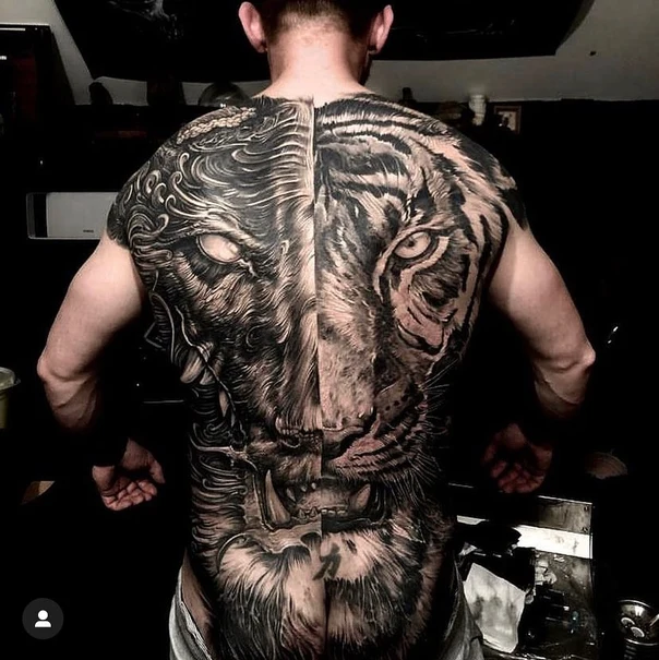 Realism Tiger, Animal tattoo on Full Back