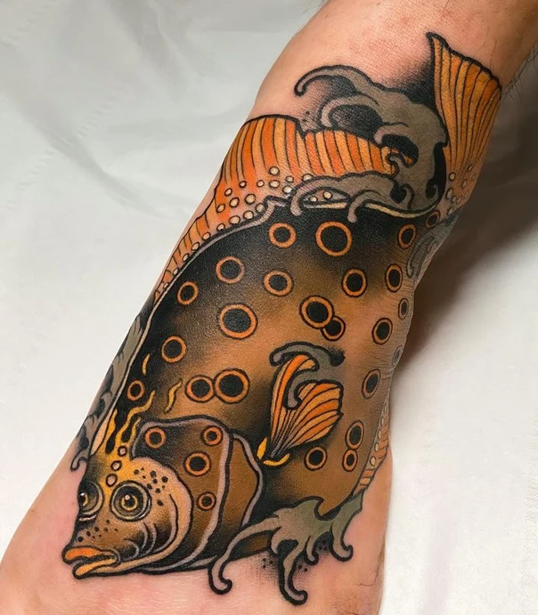 Traditional Fish, Waves tattoo on Forearm