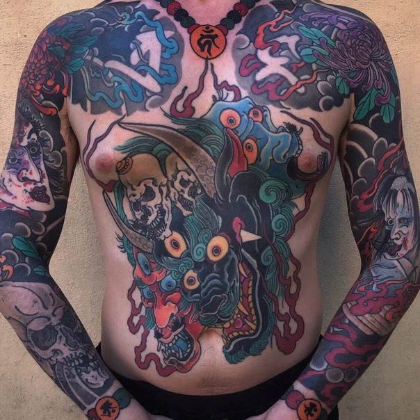 Japanese Demon, Skull tattoo on Full body