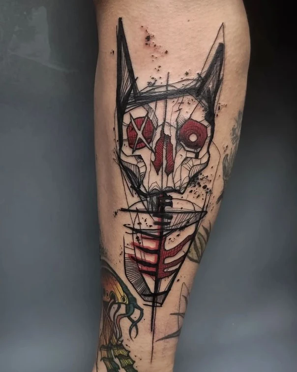 Sketch Skull, Cat tattoo on Forearm