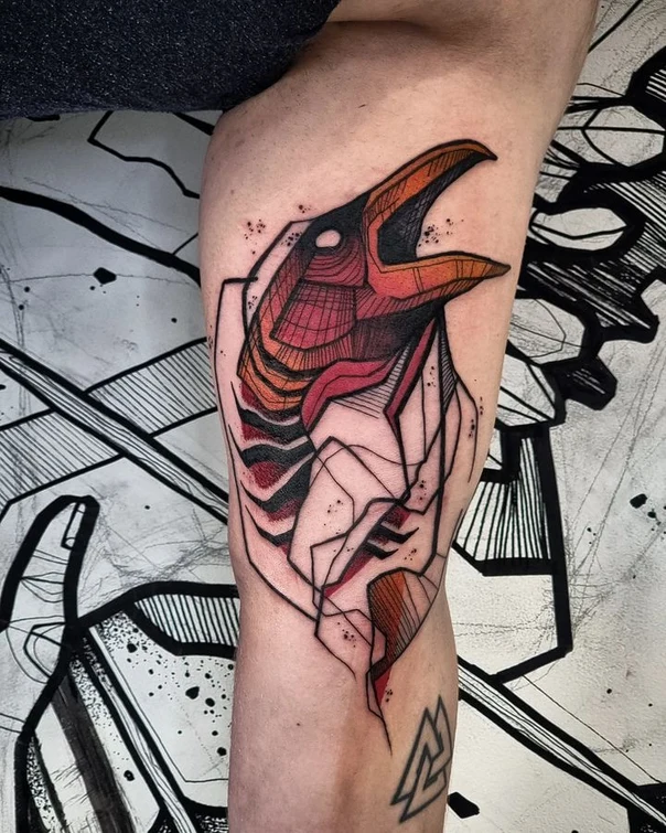 Geometric Bird tattoo on Thigh